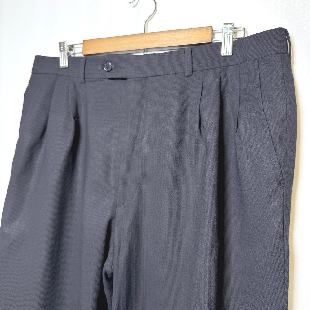 Roberto Villini Italy Mens Pleated Dress Pants Charcoal Black Textured 38R 35x30
